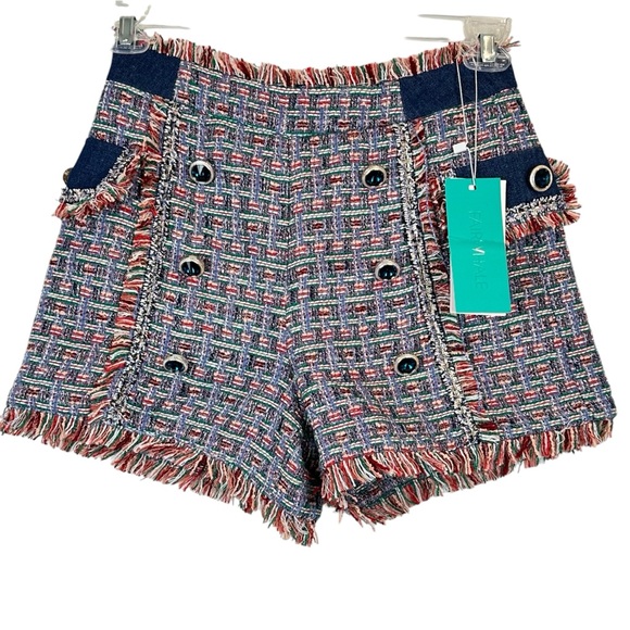 Fairwhale Pants - Fairwhale Woven Plaid Glam Lined Sailor Shorts Size M
